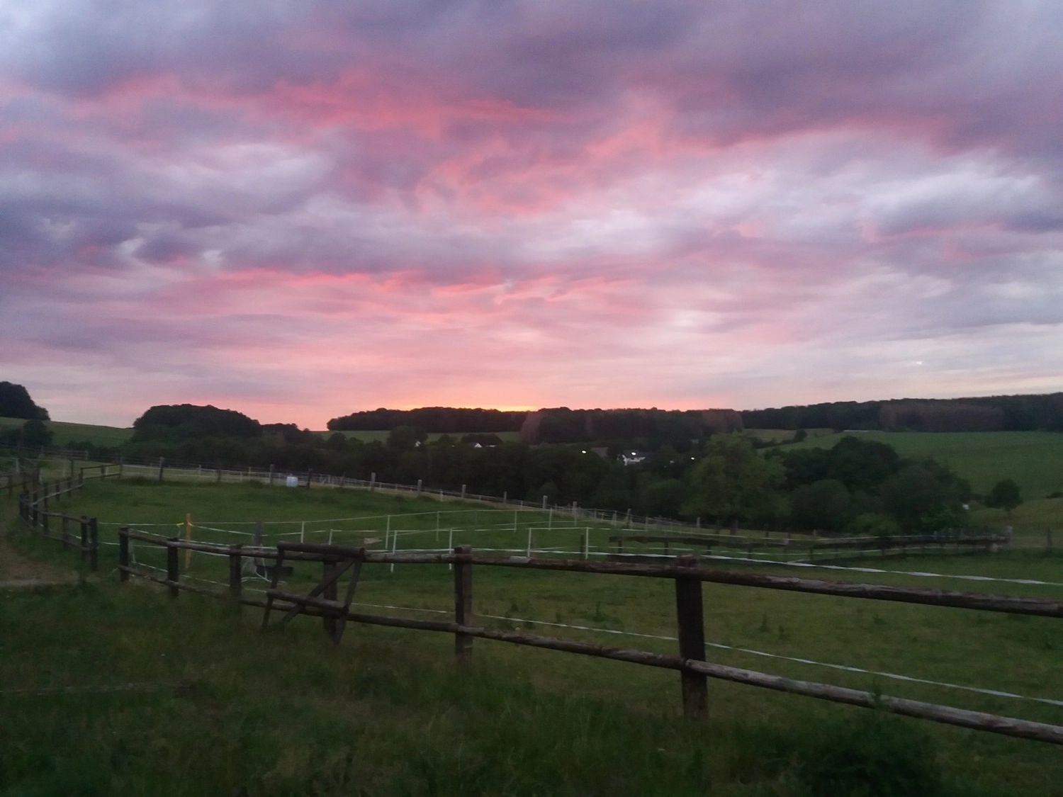 Reitanlage Weissenbrüchen - rosa Himmel und Feld